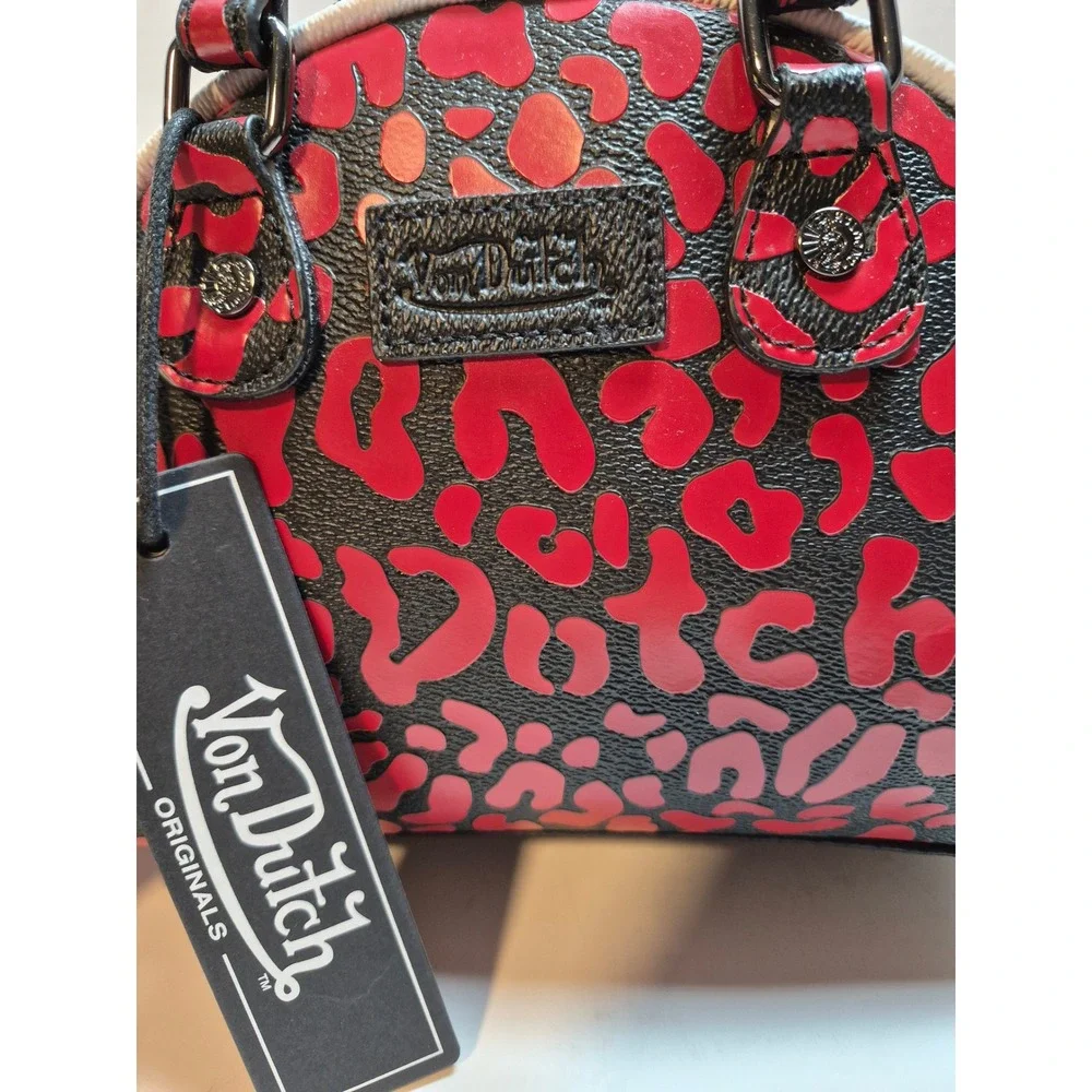 Von Dutch Red Cheetah Mini Bowling Bag Satchel VDBB-1005RED Crossbody NWT